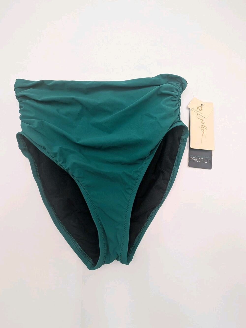 Profile by Gottex Womens High Waisted Ruched Bikini Bottom 10 ELerald Green NWT